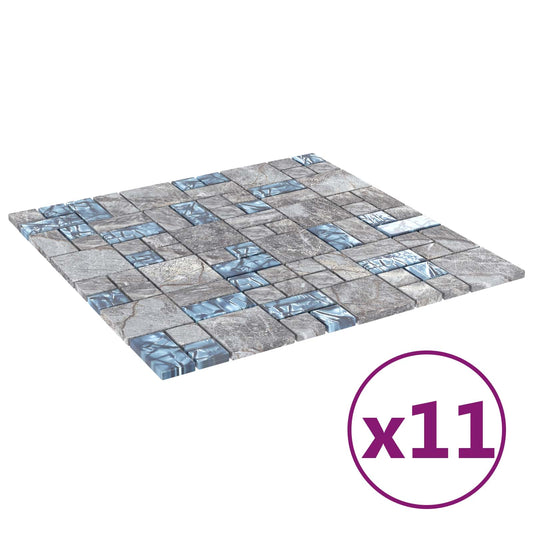 Mosaic Tile 11 pcs 50 x 50 cm Grey and Blue Glass