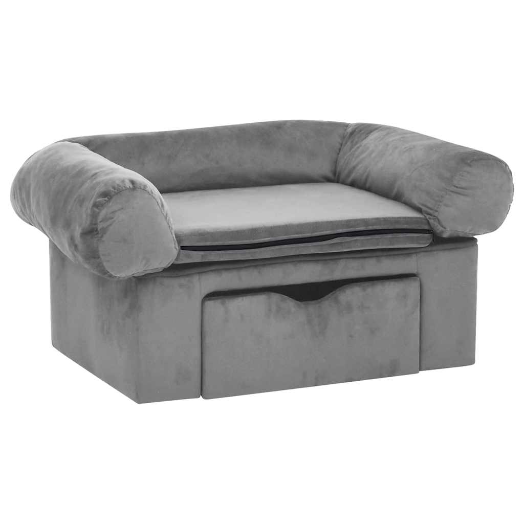 Dog Sofa | Grey | Plush | Small | Storage | Dog Sofa | Rectangular