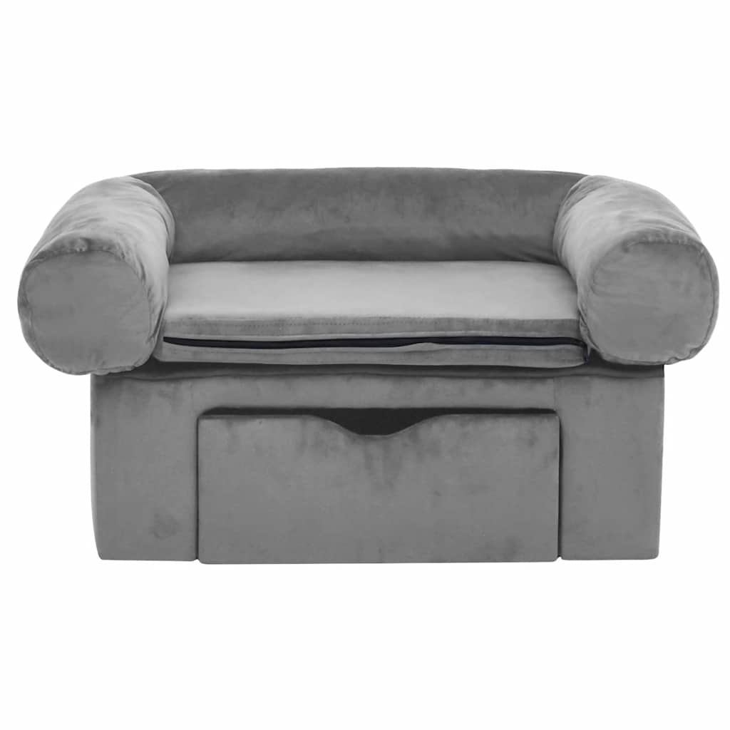 Dog Sofa | Grey | Plush | Small | Storage | Dog Sofa | Rectangular
