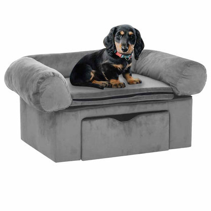 Dog Sofa | Grey | Plush | Small | Storage | Dog Sofa | Rectangular