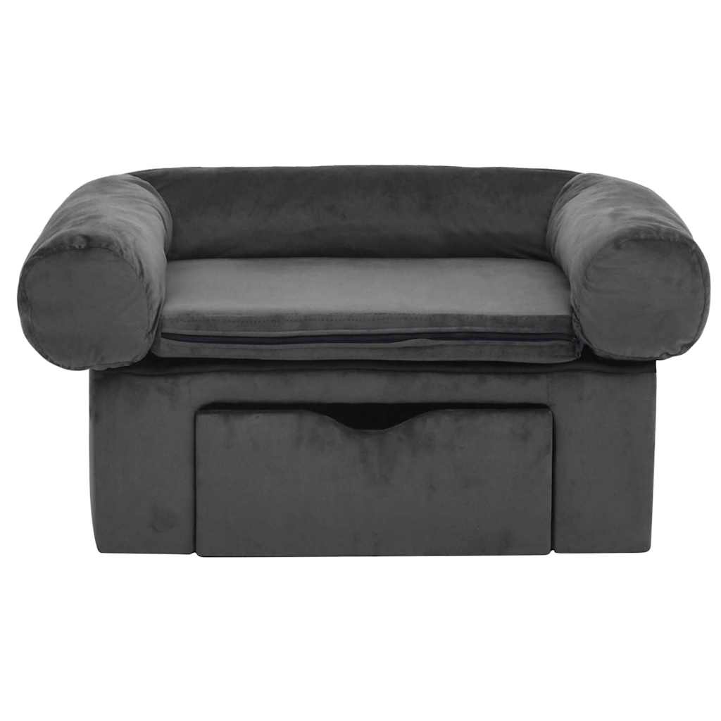 171079 vidaXL Dog Sofa with Drawer Dark Grey 75x50x38 cm Plush