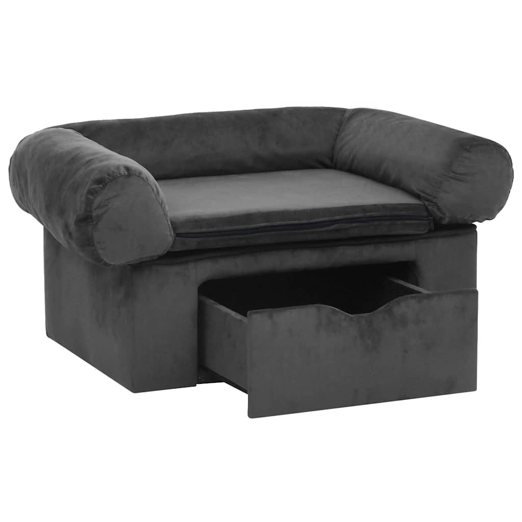 171079 vidaXL Dog Sofa with Drawer Dark Grey 75x50x38 cm Plush