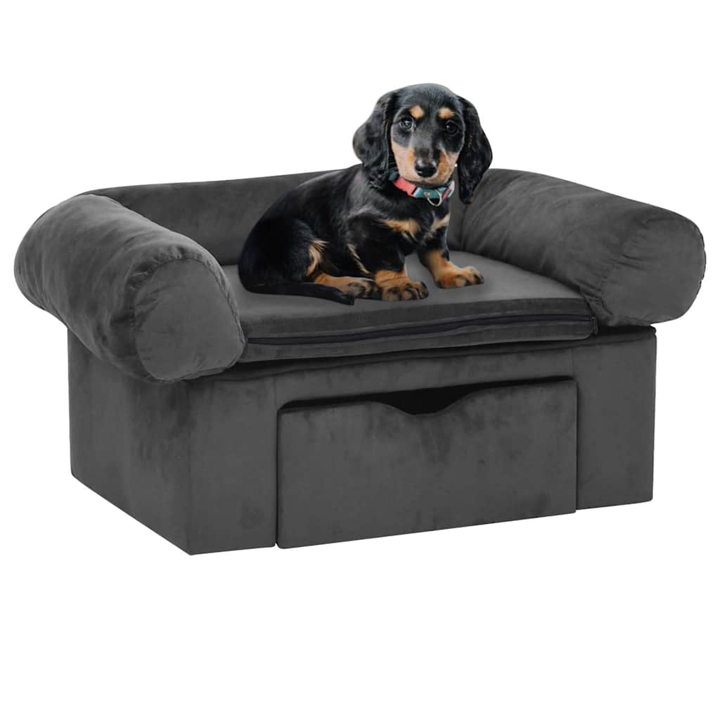 171079 vidaXL Dog Sofa with Drawer Dark Grey 75x50x38 cm Plush