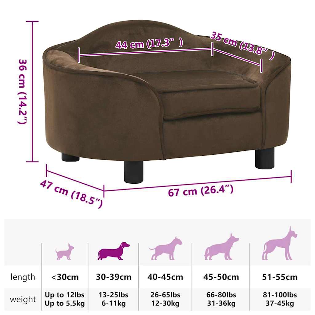Dog Sofa | Brown | Plush, solid pine wood, foam | 67 x 47 x 36 cm