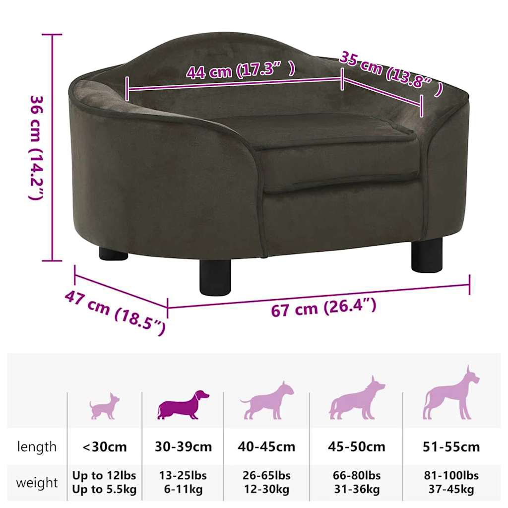171087 vidaXL Dog Sofa Dark Grey 67x47x36 cm Plush