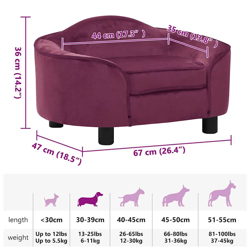 Dog Sofa | Burgundy | Plush, Solid Pinewood, Foam | Medium | Dog Sofa