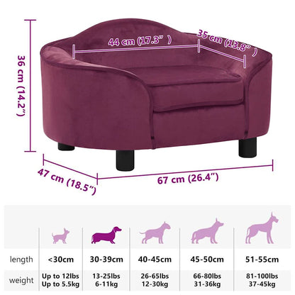 Dog Sofa | Burgundy | Plush, Solid Pinewood, Foam | Medium | Dog Sofa