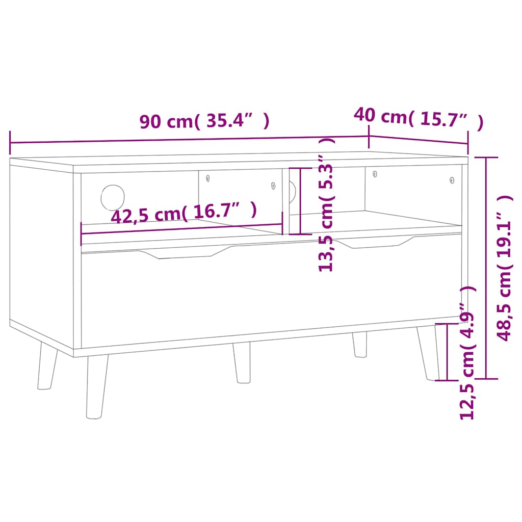326785 vidaXL TV Cabinet Smoked Oak 90x40x48,5 cm Engineered Wood