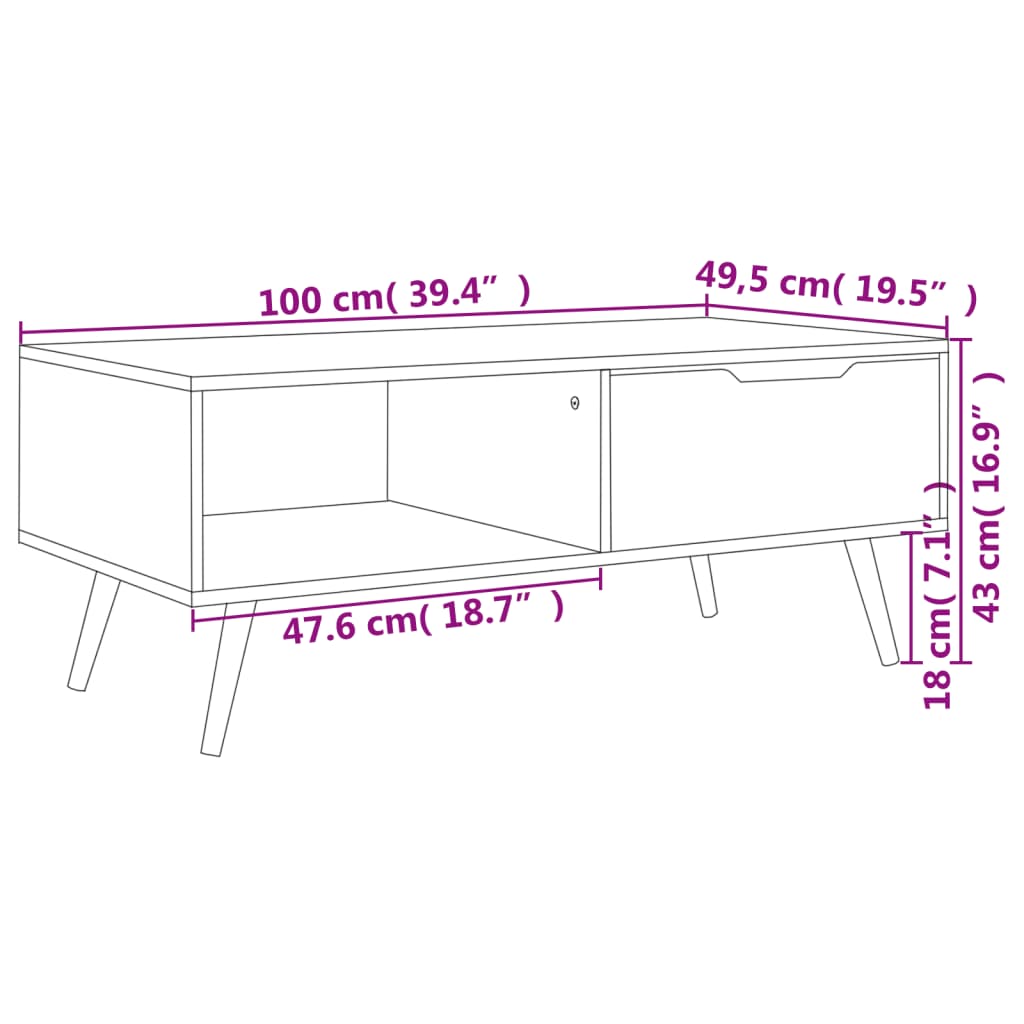 326791 vidaXL Coffee Table White and Sonoma Oak 100x49,5x43 cm Engineered Wood