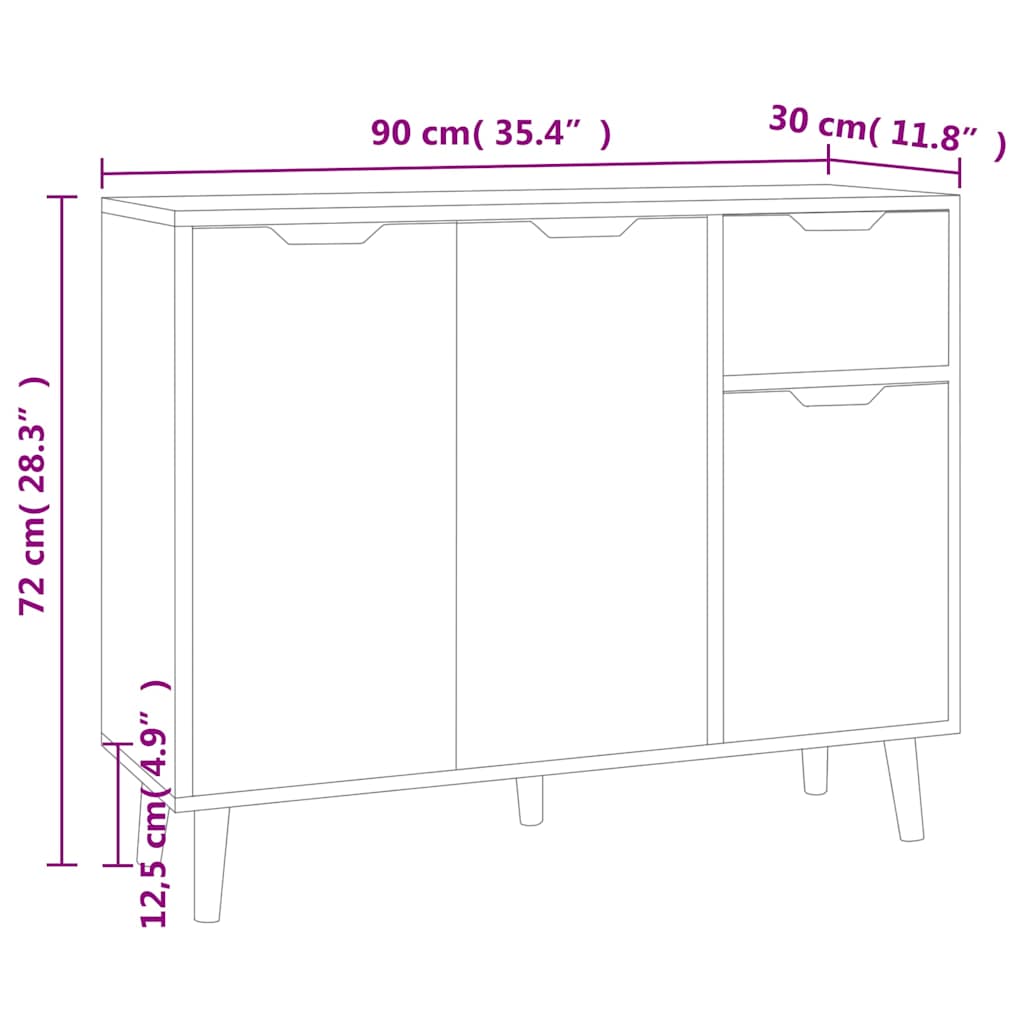 326813 vidaXL Sideboard White 90x30x72 cm Engineered Wood