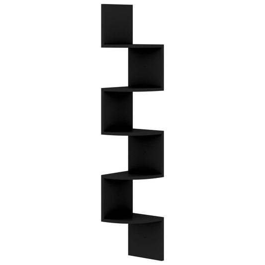 Wall Corner Shelf | Black | Engineered wood | 19x19x123 cm | Corner Shelf