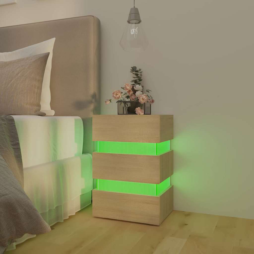 LED Bedside Cabinet Sonoma Oak 45x35x67 cm Engineered Wood