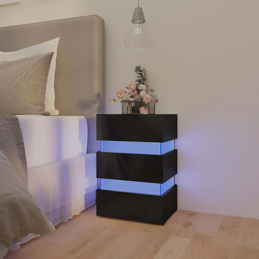LED Bedside Cabinet High Gloss Black 45x35x67cm Engineered Wood