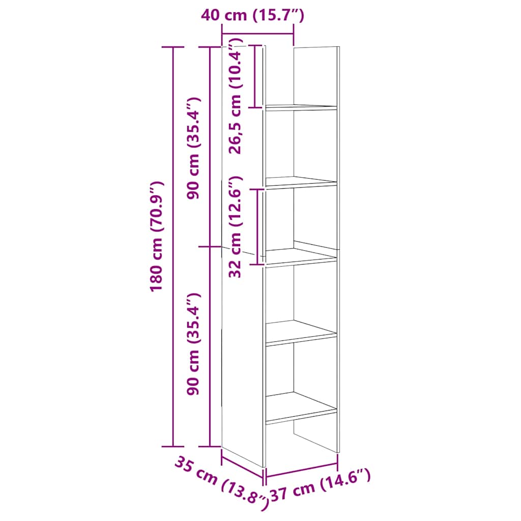 803398 vidaXL Book Cabinet White 40x35x180 cm Engineered Wood