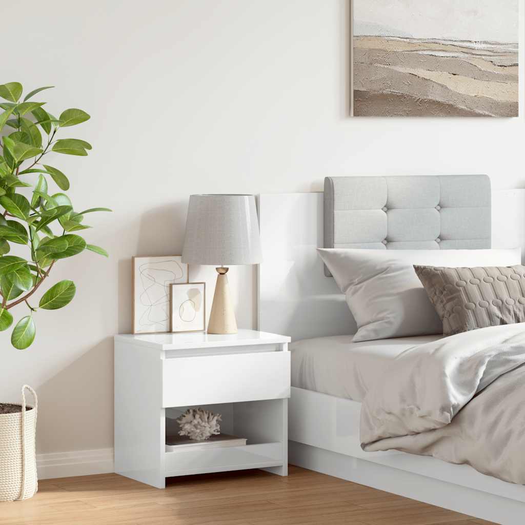 Bedside Cabinet | High gloss white | Engineered wood | Medium
