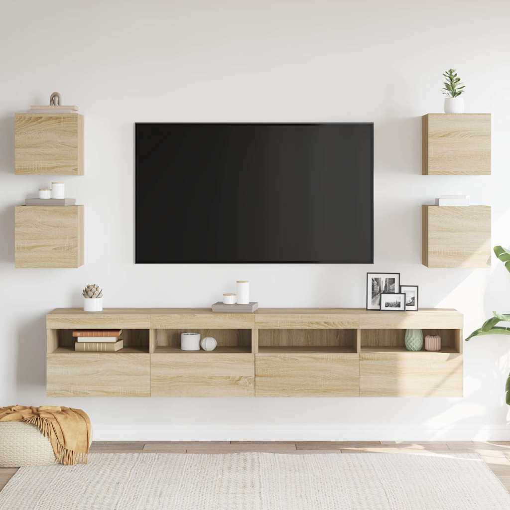 804492 vidaXL 4 Piece Wall-mounted TV Cabinet Set Sonoma Oak 30,5x30x30 cm