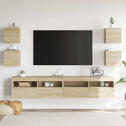804492 vidaXL 4 Piece Wall-mounted TV Cabinet Set Sonoma Oak 30,5x30x30 cm
