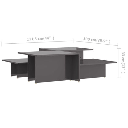 Coffee Table | Set of 2 | High gloss grey | Chipboard | 111.5x50x33 cm