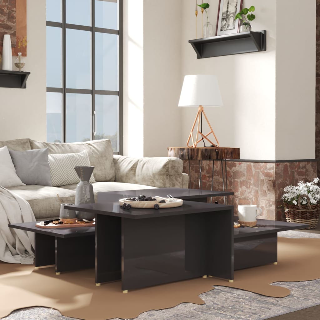 Coffee Table | Set of 2 | High gloss grey | Chipboard | 111.5x50x33 cm