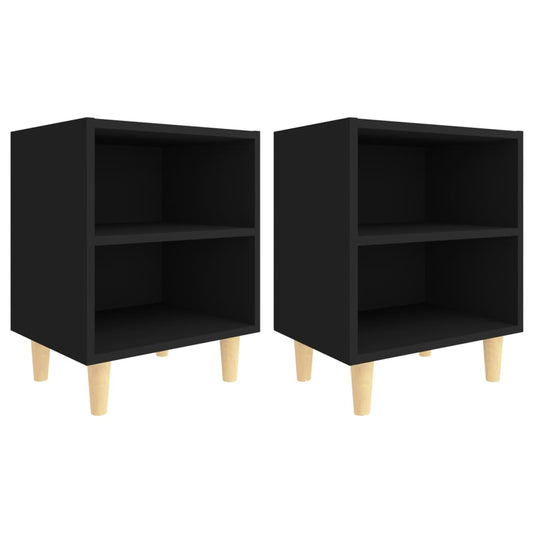 805782 vidaXL Bed Cabinets with Solid Wood Legs 2 pcs Black 40x30x50 cm