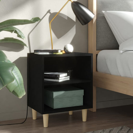 805782 vidaXL Bed Cabinets with Solid Wood Legs 2 pcs Black 40x30x50 cm