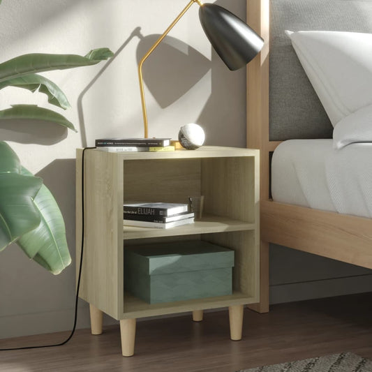 805786 vidaXL Bed Cabinets with Solid Wood Legs 2 pcs Sonoma Oak 40x30x50 cm