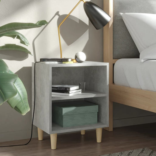 805788 vidaXL Bed Cabinets with Solid Wood Leg 2 pcs Concrete Grey 40x30x50cm