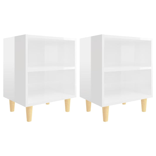 805792 vidaXL Bed Cabinets Solid Wood Legs 2 pcs High Gloss White 40x30x50 cm