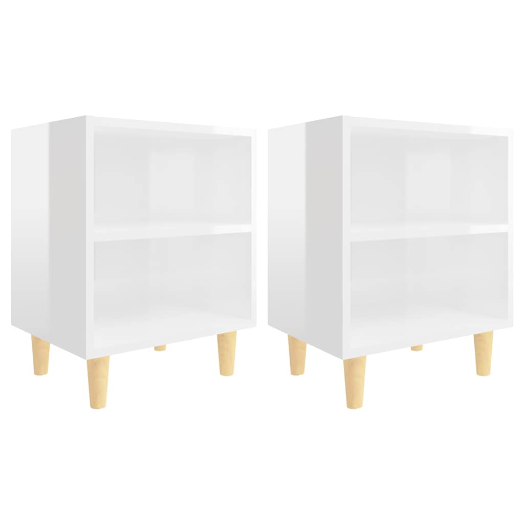 805792 vidaXL Bed Cabinets Solid Wood Legs 2 pcs High Gloss White 40x30x50 cm