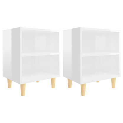 805792 vidaXL Bed Cabinets Solid Wood Legs 2 pcs High Gloss White 40x30x50 cm