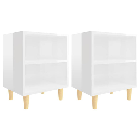 805792 vidaXL Bed Cabinets Solid Wood Legs 2 pcs High Gloss White 40x30x50 cm