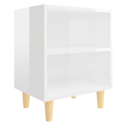 805792 vidaXL Bed Cabinets Solid Wood Legs 2 pcs High Gloss White 40x30x50 cm