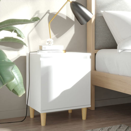 805815 vidaXL Bed Cabinet with Solid Wood Legs White 40x30x50 cm