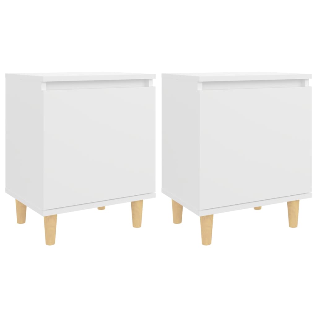 Bed Cabinets with Solid Wood Legs 2 pcs White 40x30x50 cm