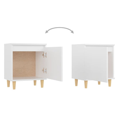 Bed Cabinets with Solid Wood Legs 2 pcs White 40x30x50 cm