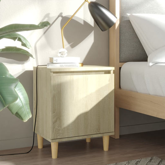 805821 vidaXL Bed Cabinet with Solid Wood Legs Sonoma Oak 40x30x50 cm