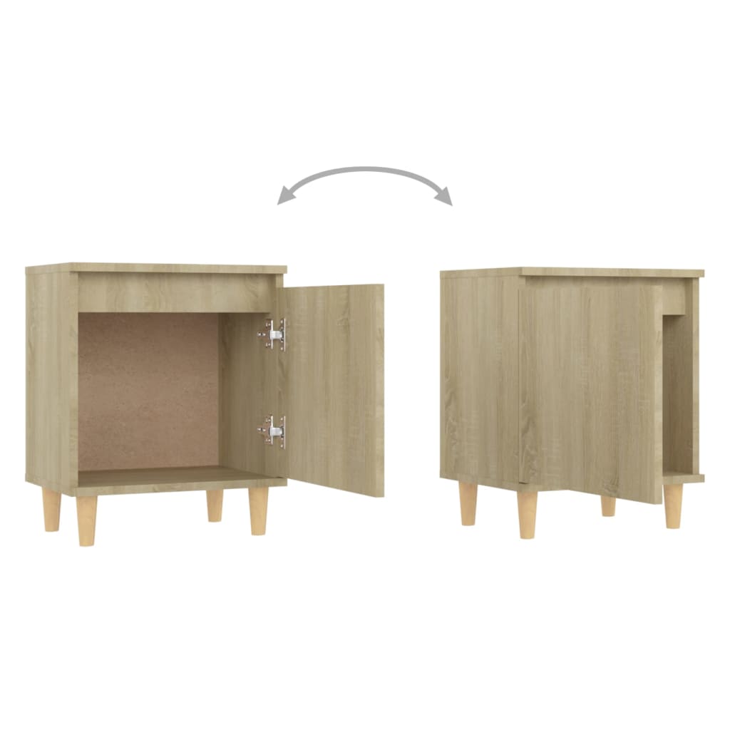805822 vidaXL Bed Cabinets with Solid Wood Legs 2 pcs Sonoma Oak 40x30x50 cm