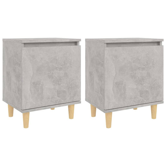 805824 vidaXL Bed Cabinets with Solid Wood Legs 2pcs Concrete Grey 40x30x50cm