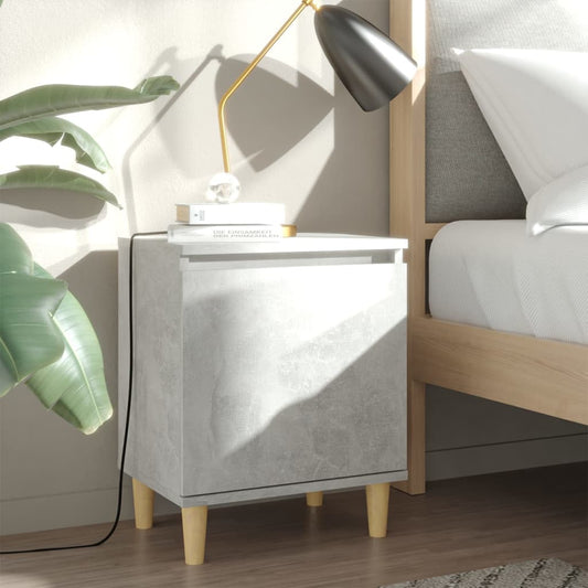805824 vidaXL Bed Cabinets with Solid Wood Legs 2pcs Concrete Grey 40x30x50cm