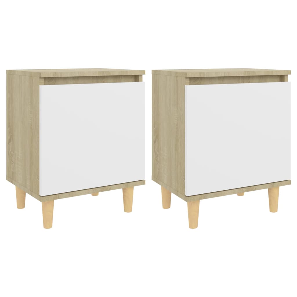Bed Cabinets Solid Wood Legs 2pcs Sonoma Oak&White 40x30x50cm