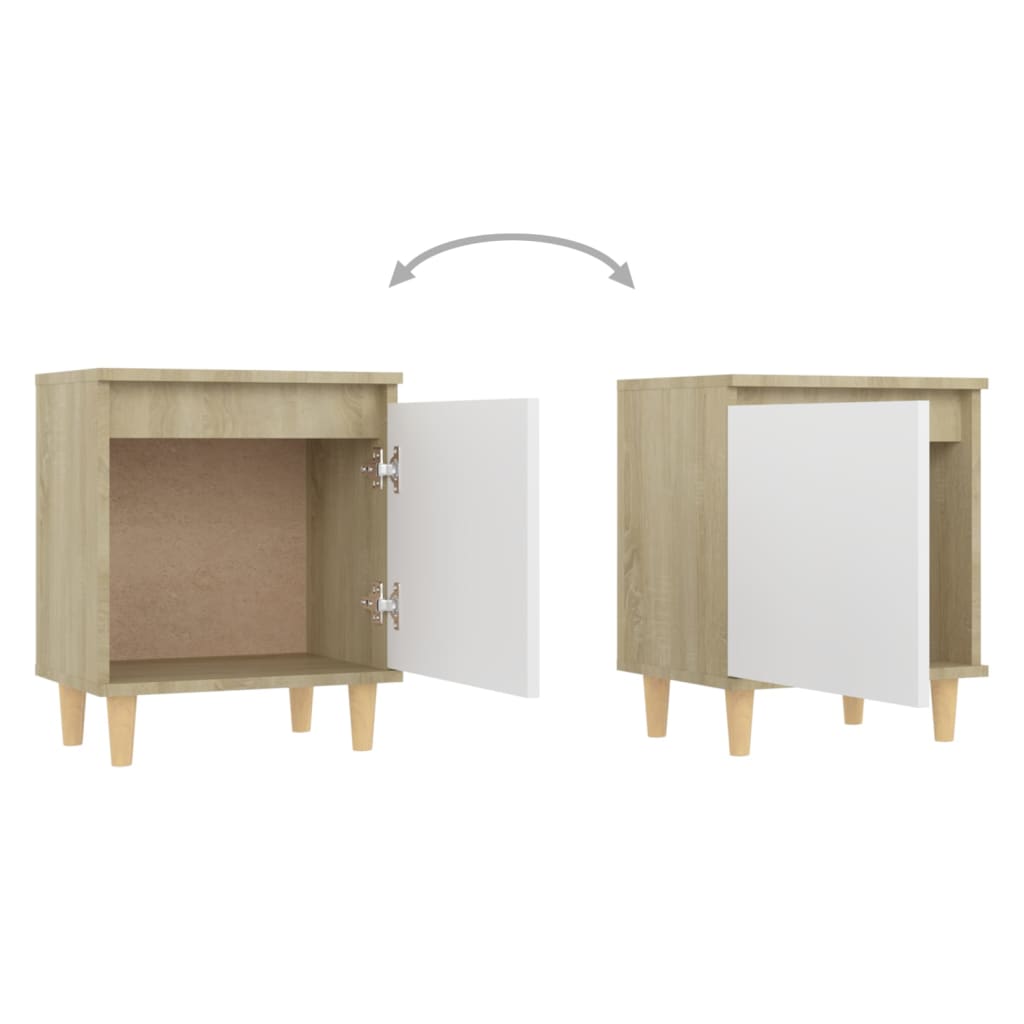 Bed Cabinets Solid Wood Legs 2pcs Sonoma Oak&White 40x30x50cm
