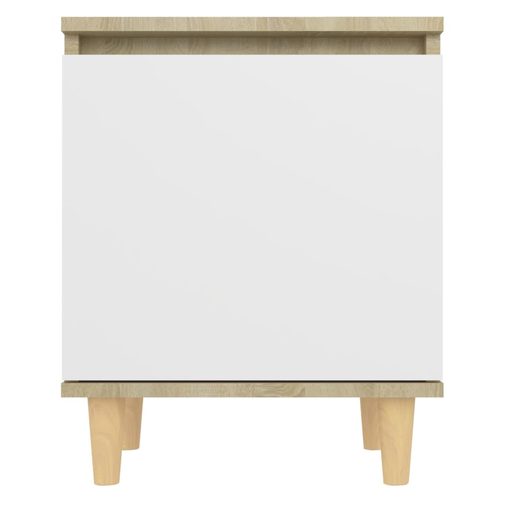 Bed Cabinets Solid Wood Legs 2pcs Sonoma Oak&White 40x30x50cm