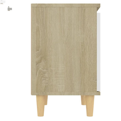 Bed Cabinets Solid Wood Legs 2pcs Sonoma Oak&White 40x30x50cm