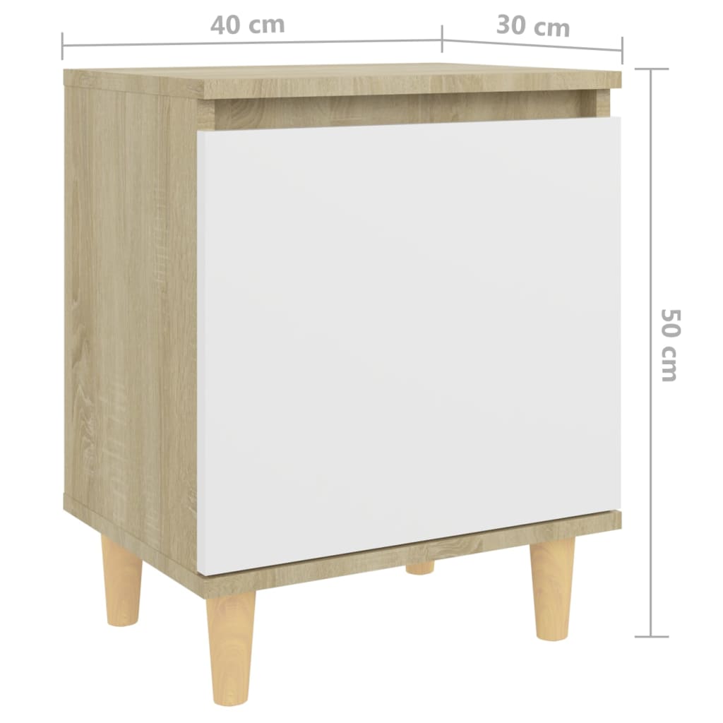 Bed Cabinets Solid Wood Legs 2pcs Sonoma Oak&White 40x30x50cm
