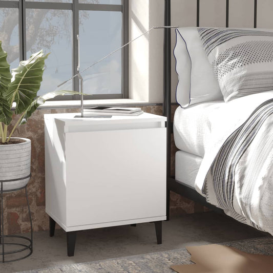 805833 vidaXL Bed Cabinet with Metal Legs White 40x30x50 cm