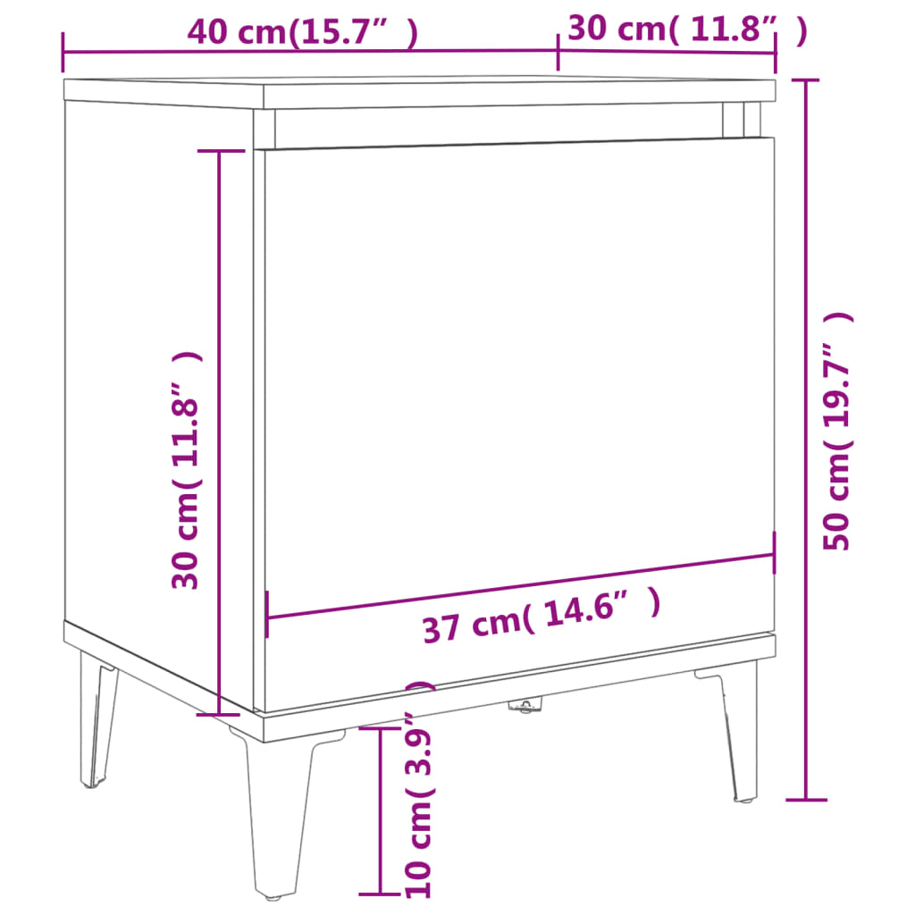 Bed Cabinets with Metal Legs Sonoma Oak 40x30x50 cm