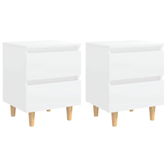 805852 vidaXL Bed Cabinets with Solid Pinewood Legs 2 pcs White 40x35x50 cm