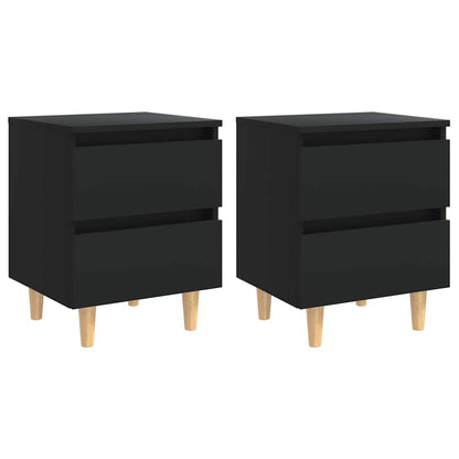 805854 vidaXL Bed Cabinets with Solid Pinewood Legs 2 pcs Black 40x35x50 cm