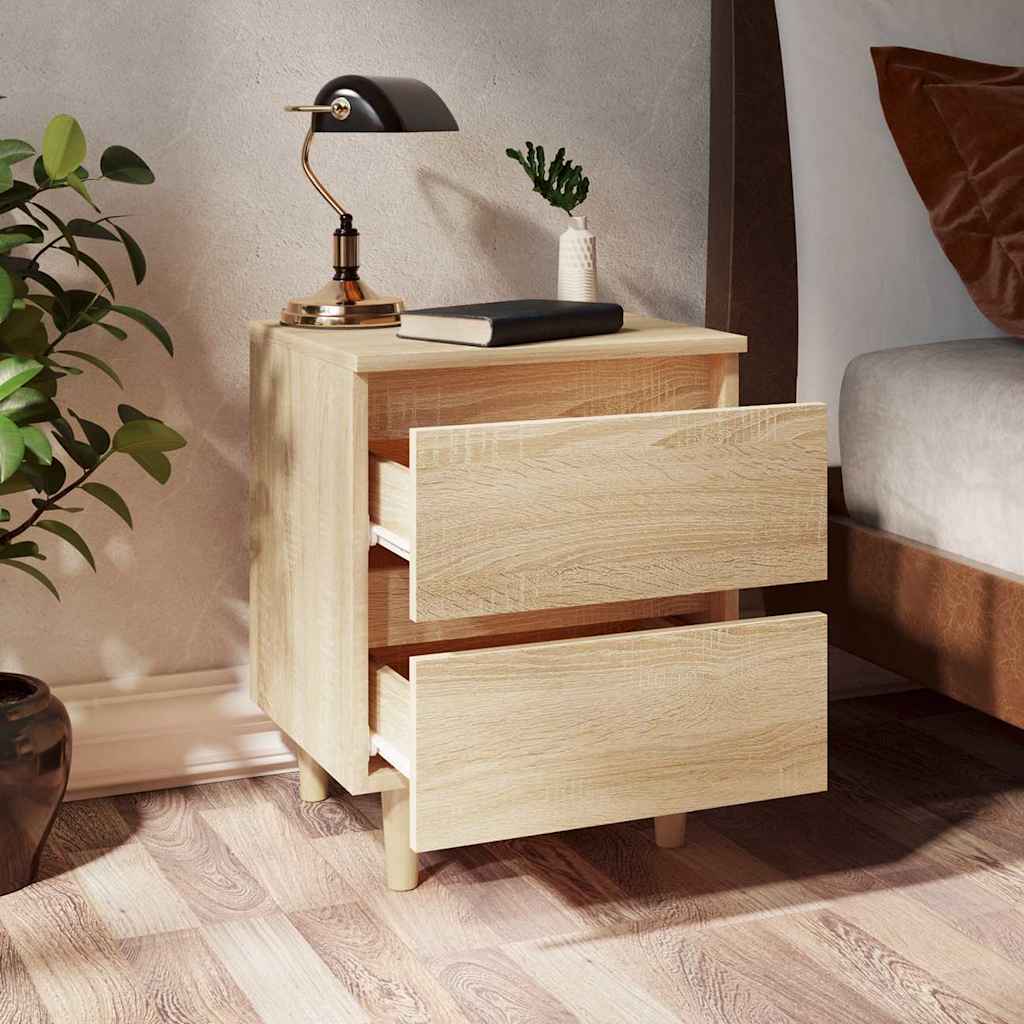 805858 vidaXL Bed Cabinets & Solid Pinewood Legs 2 pcs Sonoma Oak 40x35x50 cm