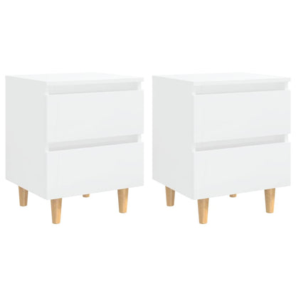 Bed Cabinet | Set of 2 | Glossy White | Engineered Wood, Solid Pinewood